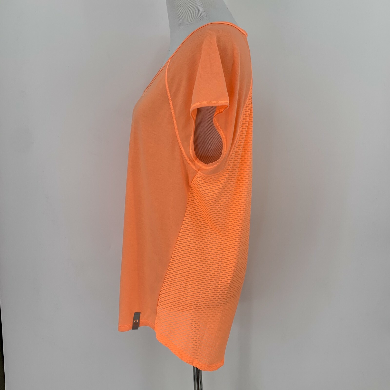 Under Armour Heat Gear Shirt Women XL Open Back Vented Neon Orange Semi