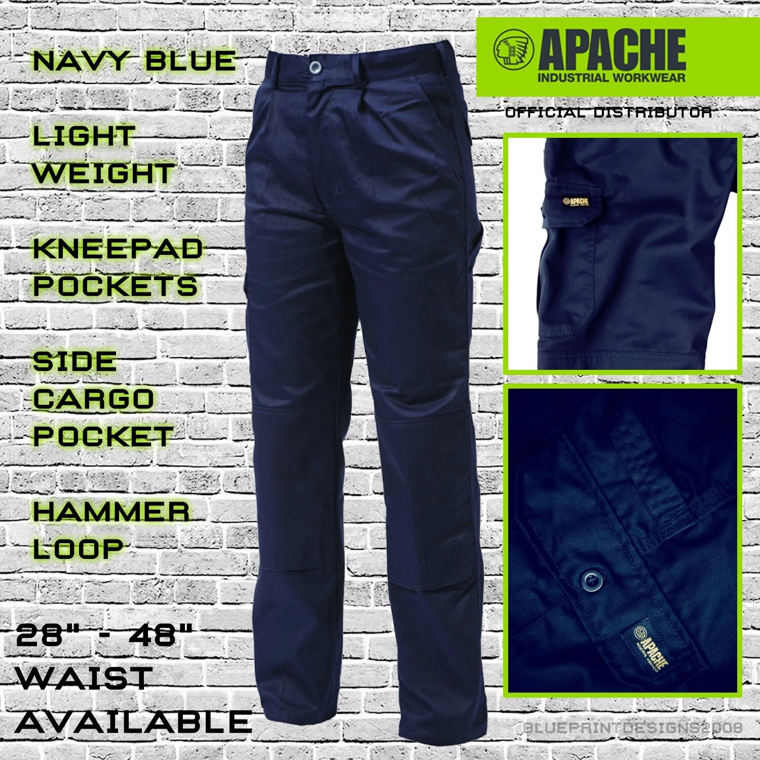 Apache Industry Pro Work Mens Navy Trousers Tuff Cargo Combat Knee Pad Pockets
Opens in a new window