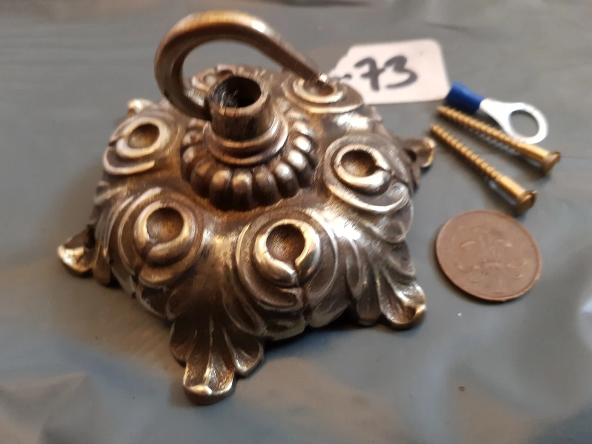 vintage CEILING ROSE 107mm FRENCH chandelier hook brass c1910 OLD