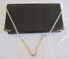 Vintage Woman's Hand / Shoulder Bag Clutch / Leather Snake Skin / Black
