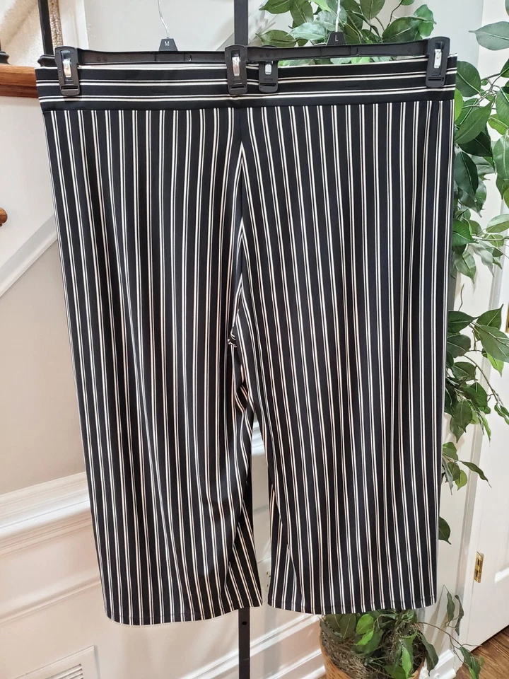 Pantalón capri Chaps para mujer negro blanco poliéster pierna recta talla 2XL Foto 4 de 4