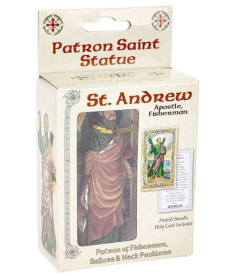 Saint Andrew Statue, Hand Painted Gold Leaf Accents 4'', Boxed
