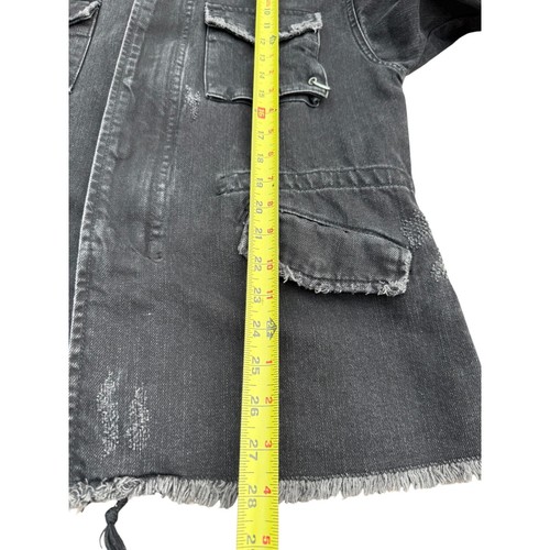 Zara Woman Denim Jacket Distressed Frayed Edges Silver Rings Black Size Medium - Picture 11 of 16