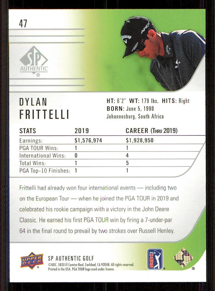 2021 SP Authentic #47 Dylan Frittelli RC - Image 2 of 2