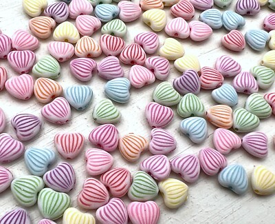 30 x Acryl Perle Herz gerillt 10mm x 11mm Farbmix Spacer Bead Perlen DIY 