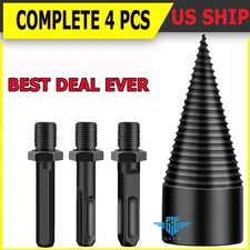 4X Wood Splitter Drill Bit HIgh Speed Twist Firewood Screw Splitting Cone Driver