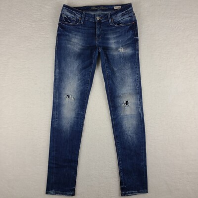 Mavi Jeans Womens 27x32 Blue ALEXA Mid Rise Skinny Distress Dark Wash Denim