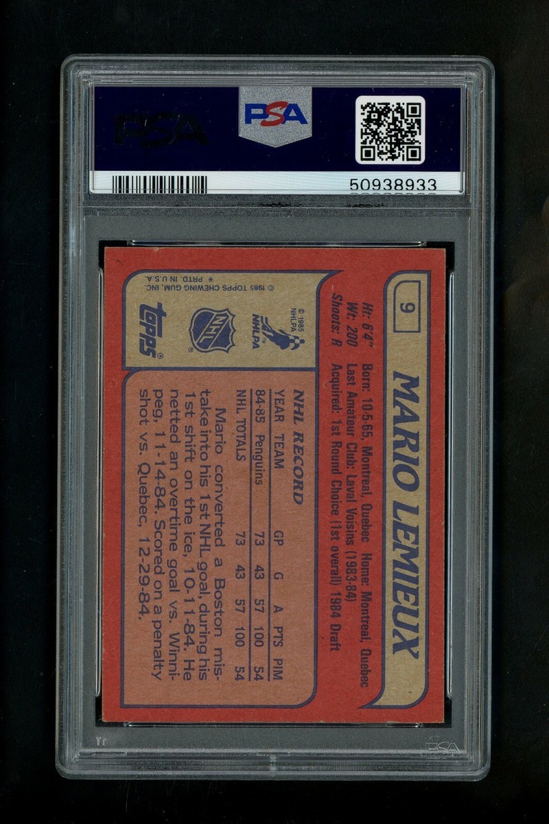 1985 Mario LeMieux Topps hockey card RC Rookie PSA 6 EX-MT #9