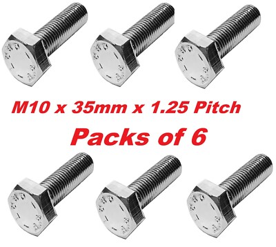 BZP M10 x 35 mm x 1,25 metrische feine Sechskant-Gewindeschrauben (6er Pack).  Multi Angebot