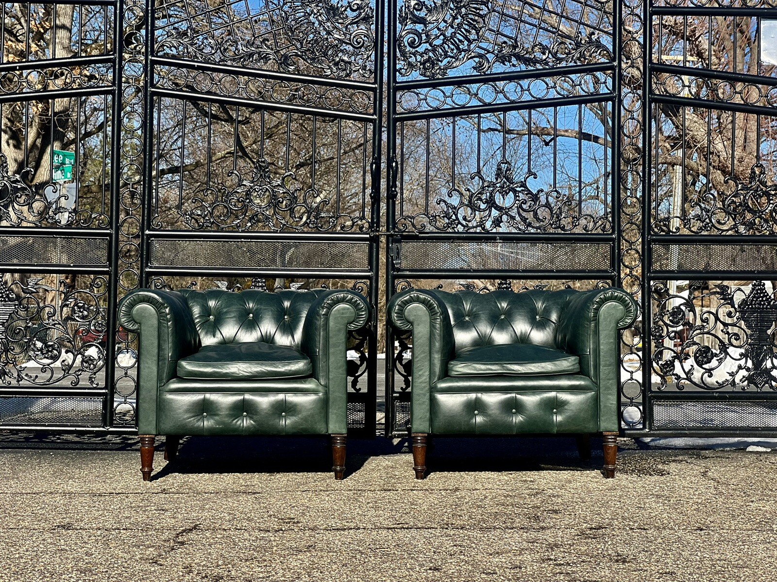 Hand Made Tufted Green English Leather Chesterfield Club Chairs By ...