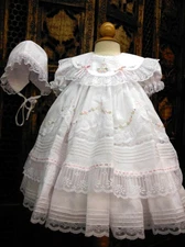 NWT Will'beth White Fancy Lace Dress 3p Set 3M 3 Month Bonnet Bloomers Baby Girl