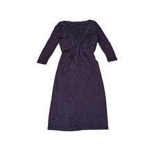 David Meister Purple V-Neck Knot Front Ruched Midi Cocktail Dress Women 4 Party