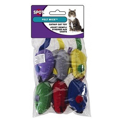 Ethical Pet Spot Felt Mice 6 count  Assorted Colorful Cat Toys with Catnip