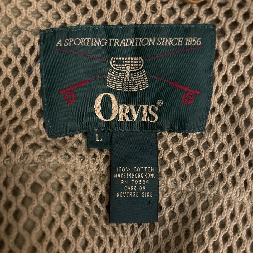 Orvis Khaki Fly Fishing Vest Men L Multipocket Utility Mesh Lined Vented Vintage - Image 4 of 4