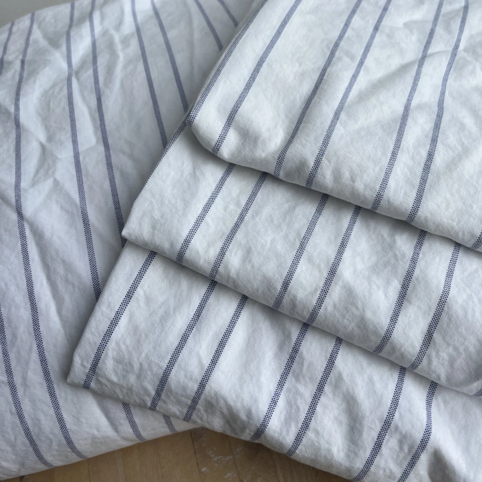 Juego de sábanas ajustables Lands End Home Queen de algodón a rayas: 3 estuches. Azul Blanco Foto 2 de 4