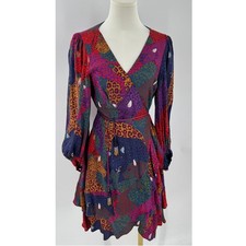 Farm Rio Rainbow Jaguar Leopard Wrap Dress Ruffle Tassel M