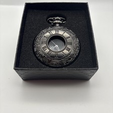 Beautiful Vintage Pocket Watch - Elegant Black Scroll Design Dial With Chain