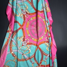 Unbranded Scarf Equestrian Print Polyester Bright Pink Blue Gold 50x50 Inches