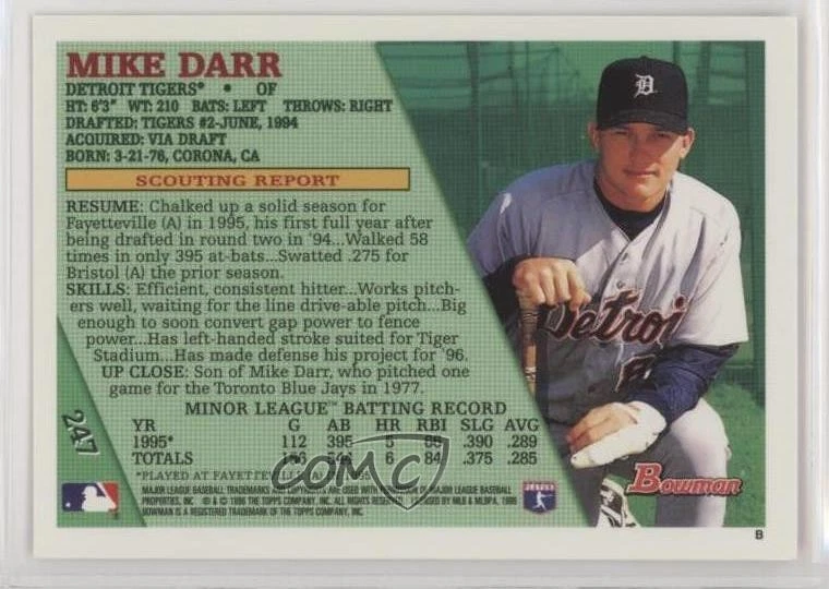 1996 Bowman Foil Mike Darr #247 Rookie RC - Image 2 of 2