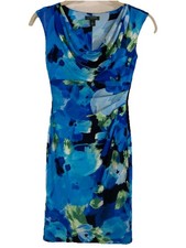 Lauren Ralph Lauren Dress Blue Floral Knee Length Ruched Left Side Lined Women 4
