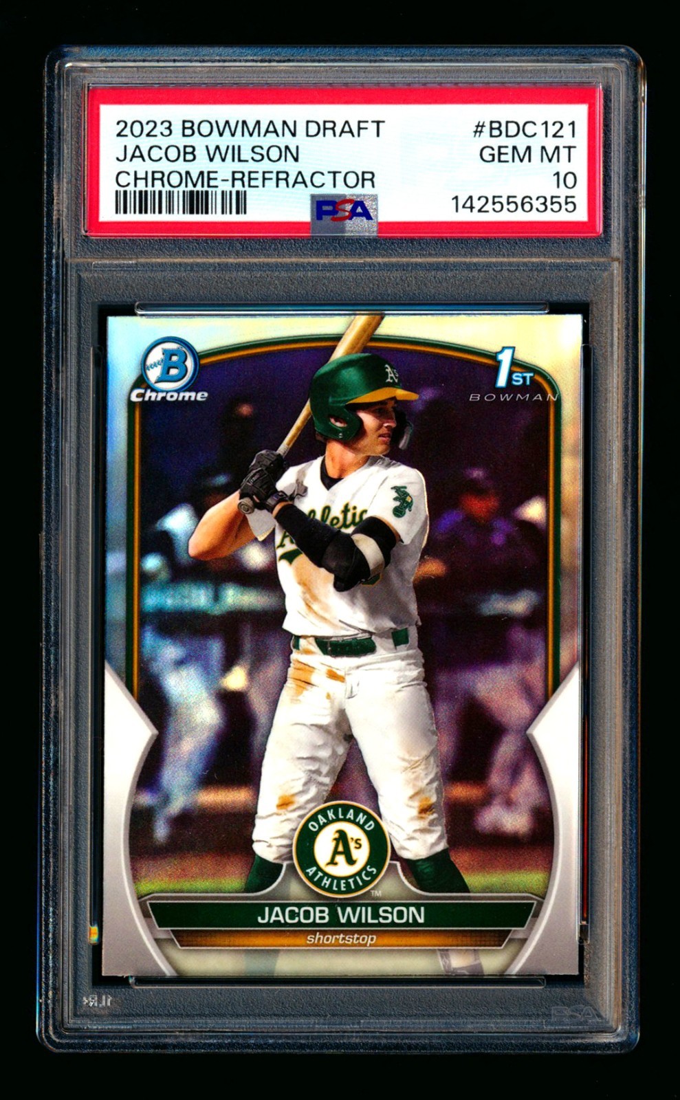 2023 BOWMAN CHROME JACOB WILSON RC REFRACTOR ATHLETICS 1ST ROOKIE PSA 10 GEM!