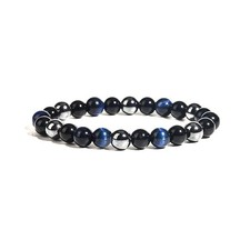 8mm Tiger Eye Stone Black Obsidian Hematite Bracelet Relax Anxiety Beaded T - 01