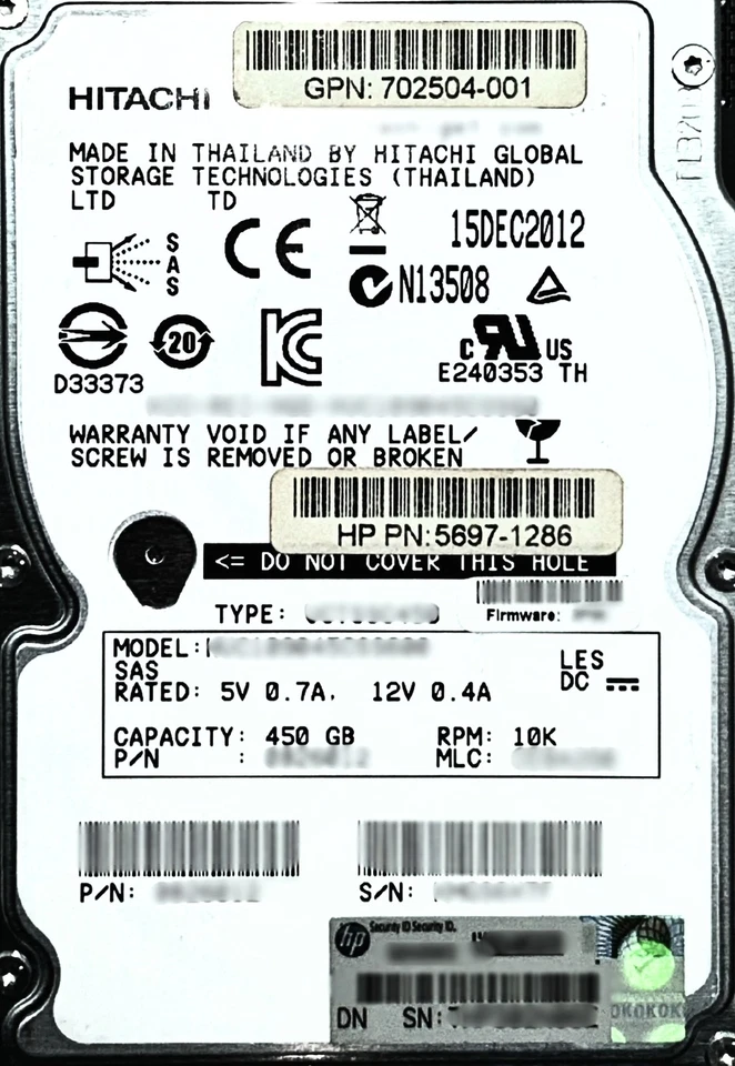 HP 702504-001 HP M6710 450GB 10K 6G 2.5INCH SAS Hrad Disk Drive - Image 2 of 4