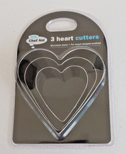 3 HEART SHAPED COOKIE CUTTERS STAINLESS STEEL DISHWASHER SAFE BISCUITS PASTRY