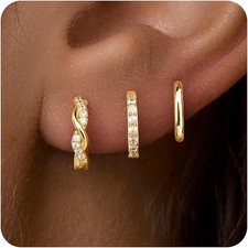 Gold Huggie Hoop Earrings Set for Women, Dainty Small Sterling Silver Earring