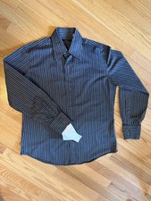 GUCCI Men’s Dress Shirt Size 42 16.5 Neck Dark Gray Stripe Cotton Made in Italy