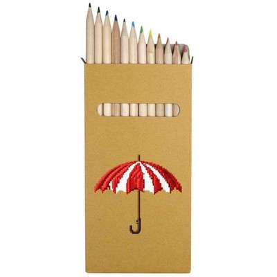 12 x 'Pixel Style Striped Umbrella' Long Colour Pencils (PE00089273)