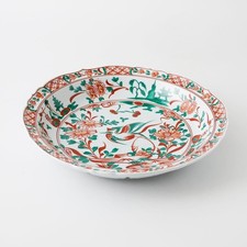 Tachikichi Redpainted Flower Bird Large Plate Colored Painting Ceramic Dish JPN