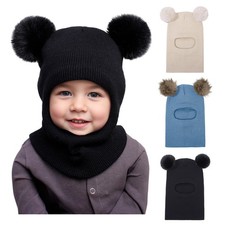 Winter Hat Scarf Baby Beanie with Neck Warmer Boys Girls Warm Windproof Knit ...