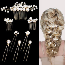 8 Pcs Pearl Hair Combs Set Wedding Bridal Rhinestone Hair Pins for Bridesmaids B