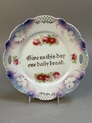 #70M Antique Give Us This Day Our Daily Bread 1900s Souvenir China Floral Plate