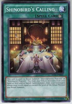 SHINOBIRD'S CALLING RATE-EN060 COMMON / SHORT PRINT YU-GI-OH LIGHTLY PLAYED
