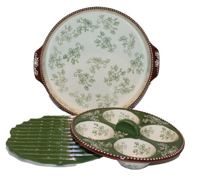 Temptations 3-pc Floral Lace green egg poacher pie plate steamer w/o plastic lid