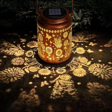 Sunflower Solar Lanterns Outdoor,Butterfly Gifts Metal Hanging Lights,Waterproof