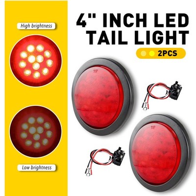 2X 4''inch Round LED Truck Trailer Stop Turn Tail Brake Lights Waterproof 12-LED
