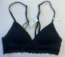 Aerie Real Happy Wireless Lightly Lined Retro Lace Bra -- TRUE BLACK 34AA