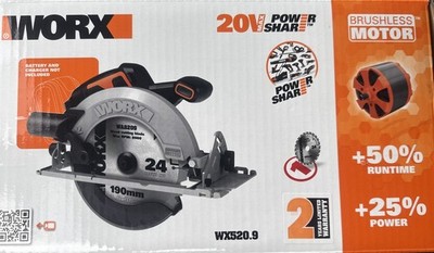 WORX Akku-Handkreissäge Nitro 20V 190mm/65,7mm WX520.9, Brushless Motor, ohne Ak