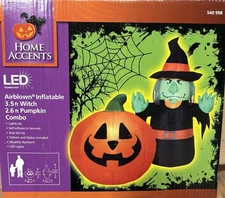 NIB Halloween 3.5 Ft Witch 2.6 ft Pumpkin Combo Airblown Inflatable Lights Up