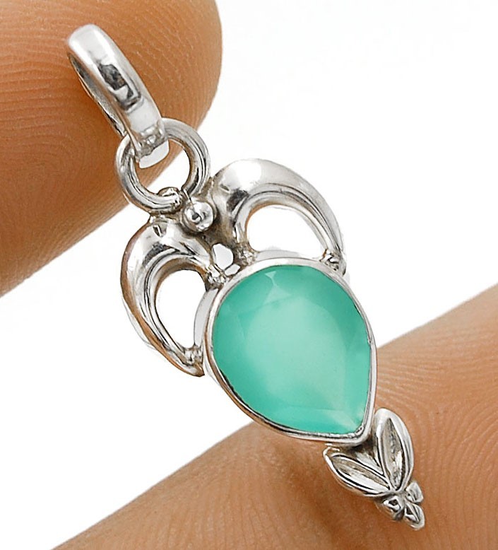 Natural Aquamarine Chalcedony 925 Solid Sterling Silver Pendant Jewelry @11-2