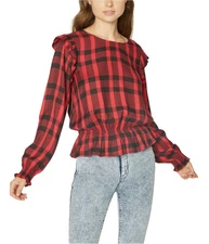 Sanctuary Clothing Womens Millie Ruffle Peasant Blouse, Red, X-Small