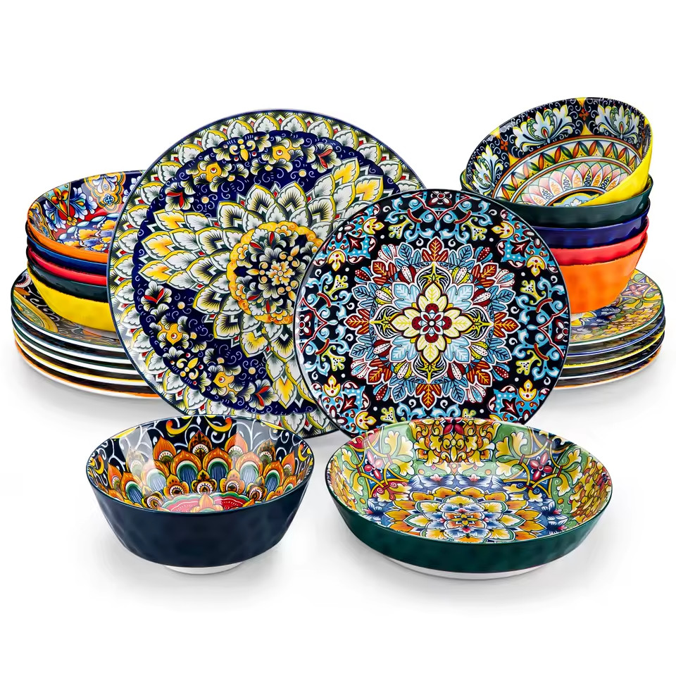 Service vaisselle porcelaine 24 pièces Vancasso haute résistance au design floral raffiné