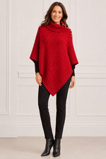 Talbots Knit Poncho Sweater S Red Cables Fisherman Cowl Neck Festive Christmas