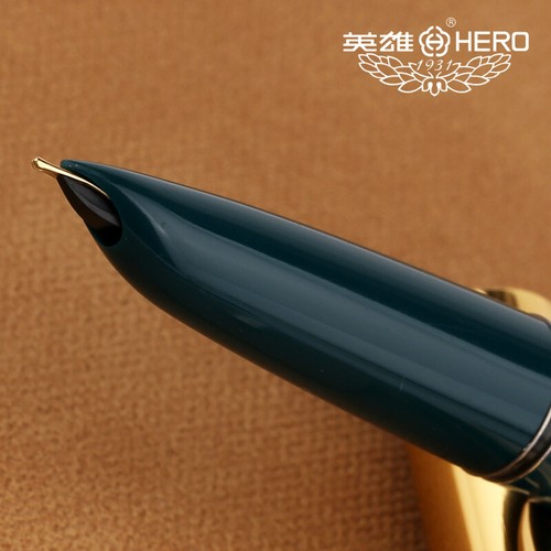 Lot 3 Pens Green Early Hero Fountain Pen 616 Gold Cap Vintage Hooded Nib Fine - Picture 2 of 6