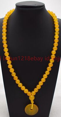 Hübscher natürlicher 6/8/10 mm gelbe Jade runder Edelstein Perlen Anhänger Halskette 16-24 Zoll