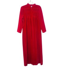 Vtg KAYSER Red Velvet Like Nightgown Half Front Zipper Granny Size L