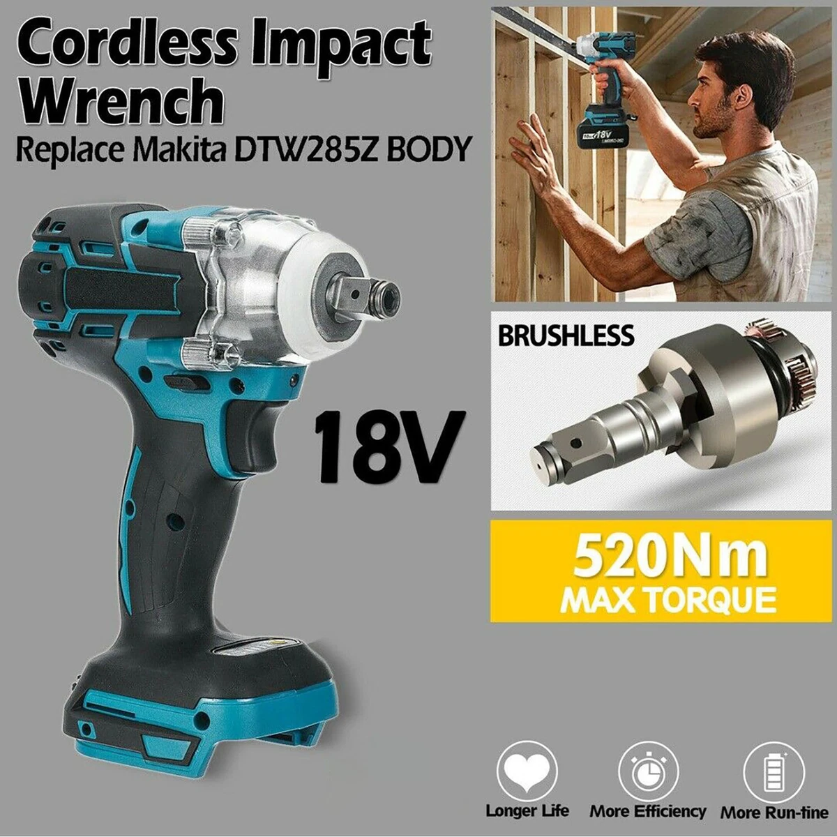 Cordless Impact Wrench For Battery Makita DTW285Z Brushless 1 2